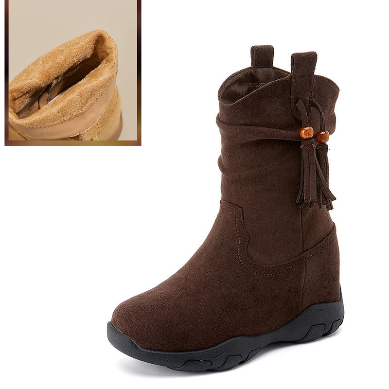 Women's Tassel & Beaded Ankle Boots 9 CM Hidden Heel Short Plush Winter Warm Slip-On Slimming Versatile Casual Spring Autumn 60123