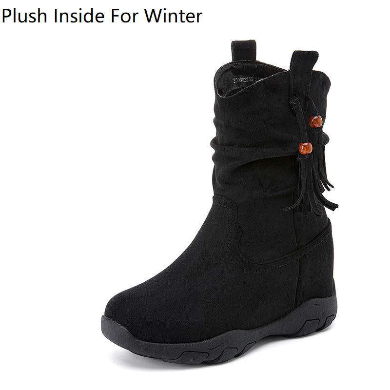 Women's Tassel & Beaded Ankle Boots 9 CM Hidden Heel Short Plush Winter Warm Slip-On Slimming Versatile Casual Spring Autumn 60123