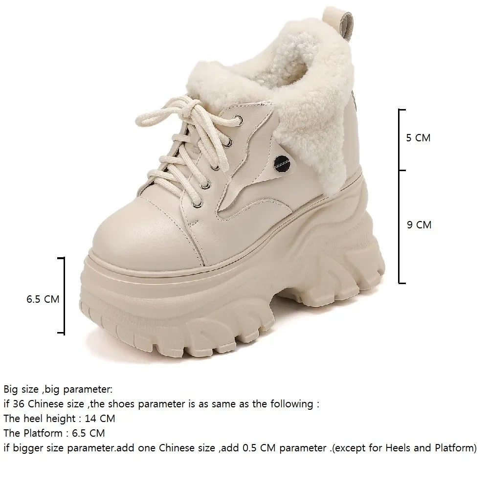 Winter New Korean Style Slim Height Increasing Platform Crystal Plush Inside Lace-Up Genuine Leather Women Casual Shoes Sneakers