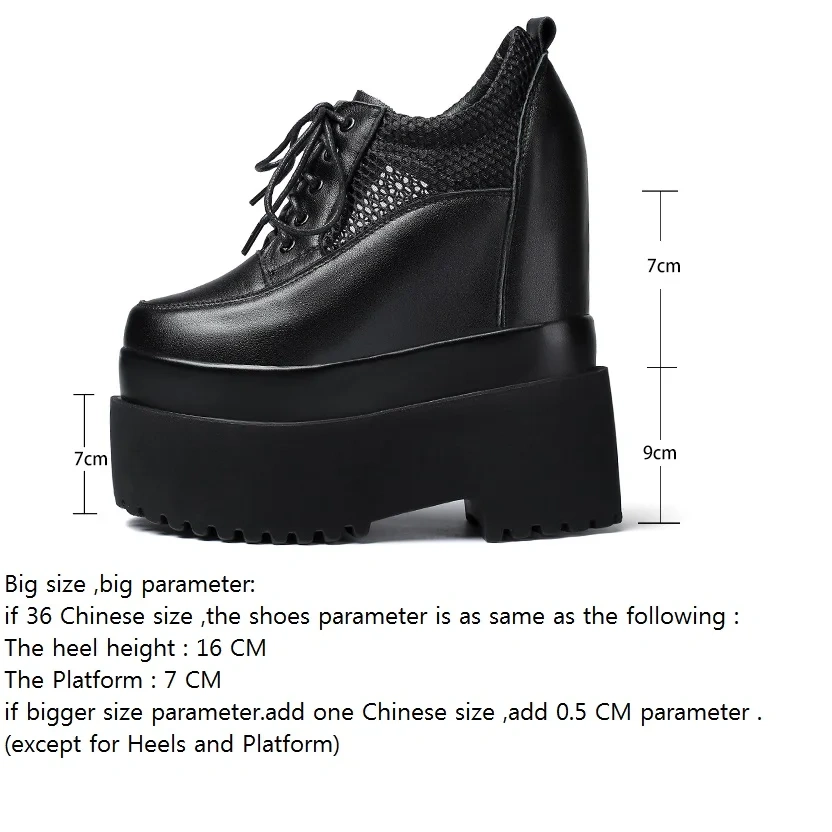 Summer New Korean Concise Style Slim Height Increasing Platform Hollow Mesh Genuine Leather Lace-Up Women Modern Pumps 2412