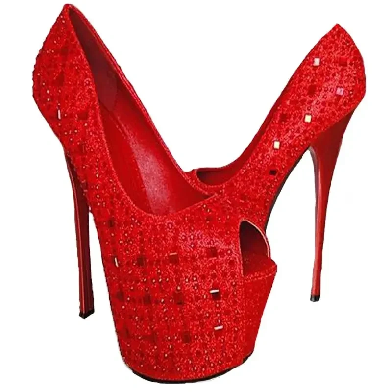 Women Summer Sexy Thin High Heels Shoes Open The Toe Ankle-warp Rhinestone Sandals Platform Pure Color High Heels Shoes