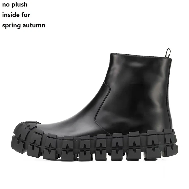 Spring Autumn New British Style Retro Chunky Gear Bottom Platform Sewing Genuine Leather Men Ankle Short Motorcycle Boots 2306
