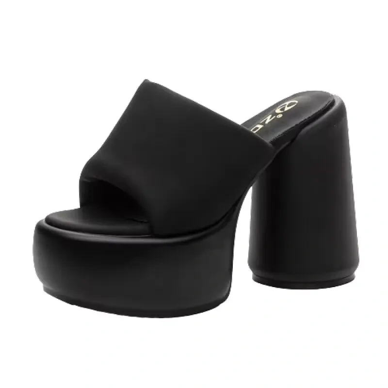 Summer New Outside Sexy Slim 13CM Super High Heels Platform Peep Toe Bling Cut Out Genuine Leather Women Modern Rome Slippers