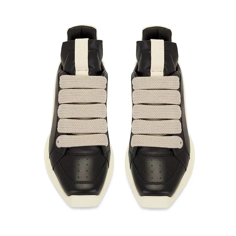 Spring Autumn New Leisure Chunky Bottom Sewing Cross-tied Genuine Leather Men High Top Sneakers Male Casual Board Shoes 2312