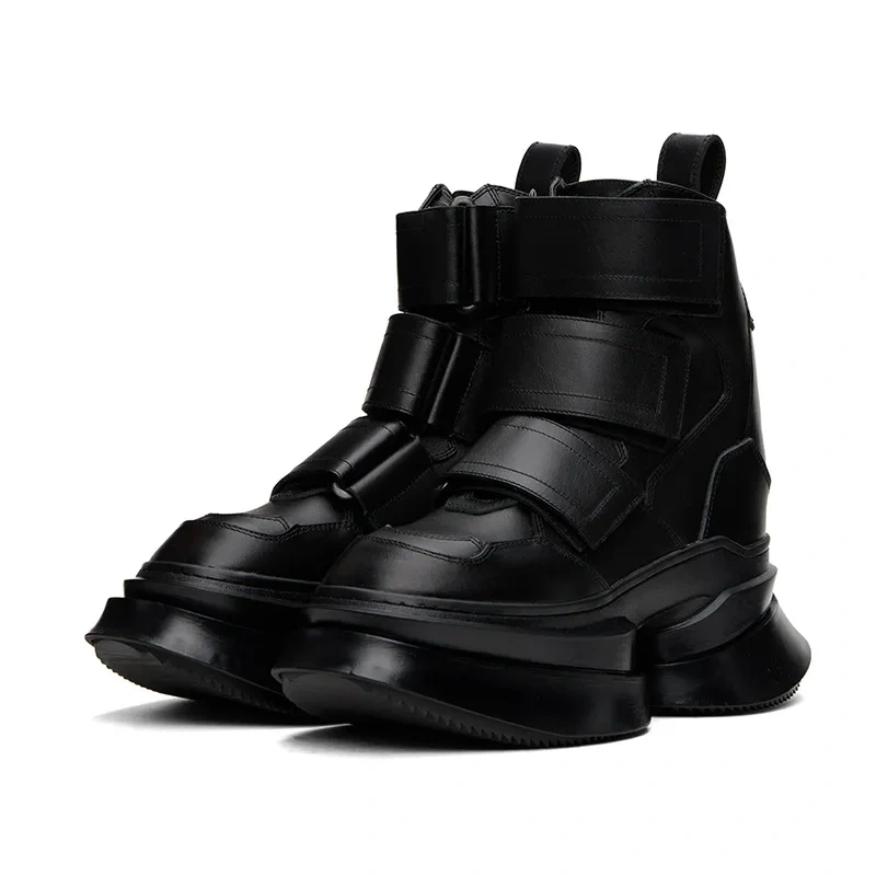 Spring Autumn New Punk Style Chunky Sole Platform Patchwork Genuine Leather Men High Top Motorcycle Boots Male Casual Sneakers