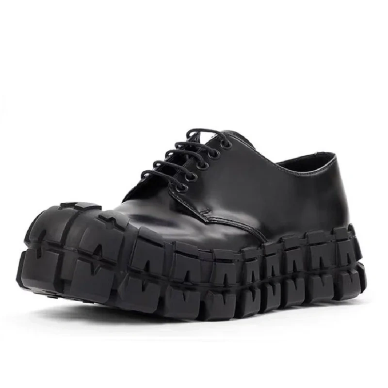 Spring Autumn New British Style Chunky Gear Bottom Platform Black Size 38-44 Cross-tied Genuine Leather Men Business Board Shoes
