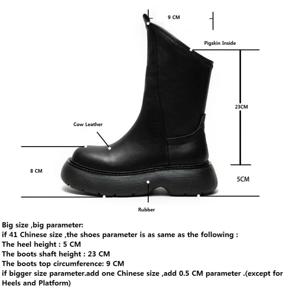 Spring Autumn New British Concise Style Chunky Sole Sewing Genuine Leather Slip-On Men High Top Mid-Calf Motorcycle Boots 41210