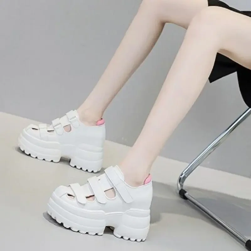 Summer New Arrival Fashion Slim Height Increasing Platform Cut Out Narrow Band Genuine Leather Women Modern Sandals 2305