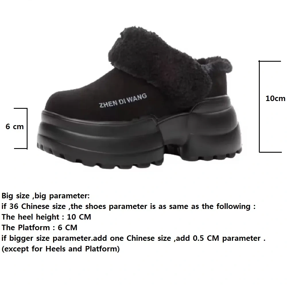 Winter New Korean Leisure Style Height Increasing Platform Round Toe Plush Inside Genuine Leather Women Modern Slippers 2411