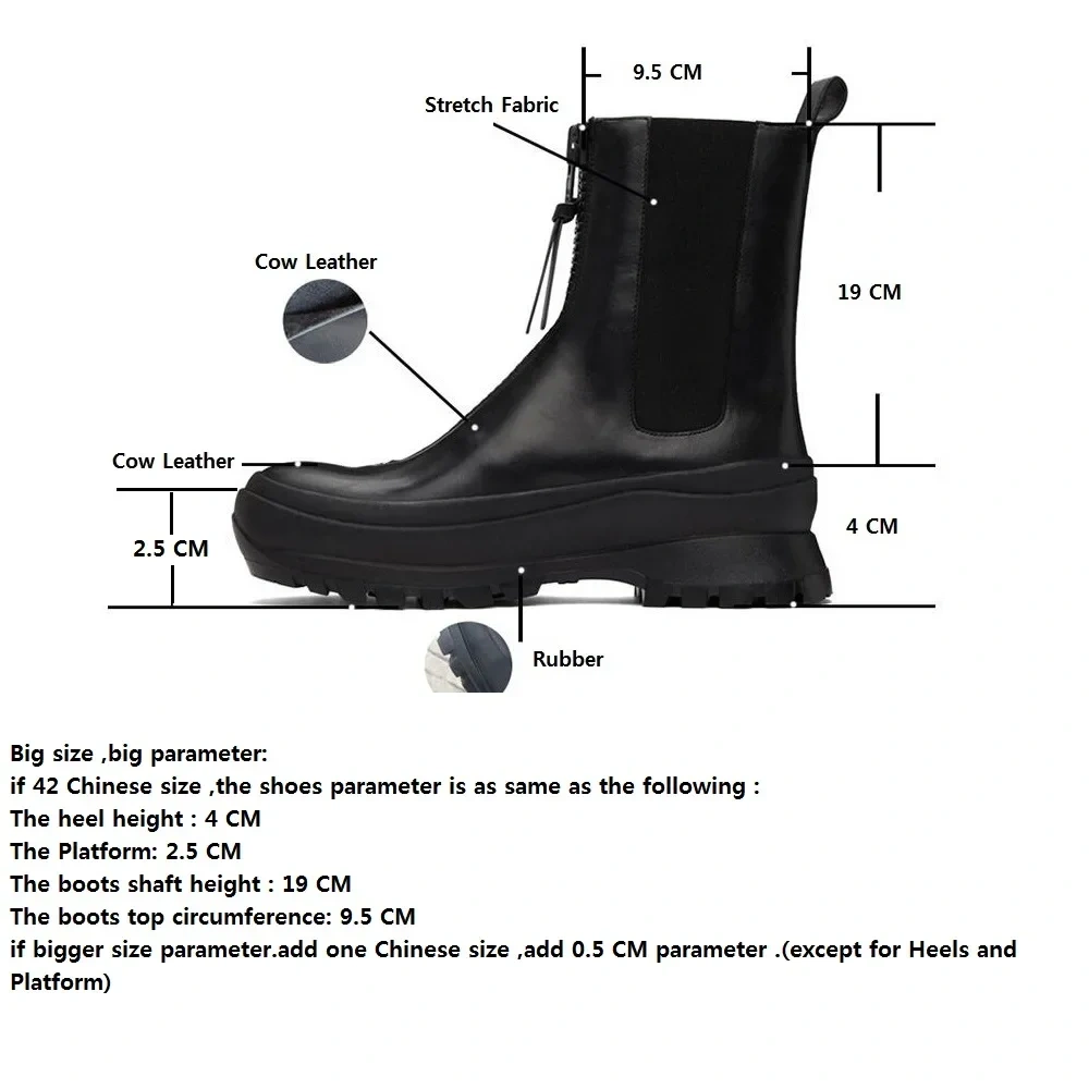Spring Autumn British Style Chunky Bottom Platform Sewing Black Size 38-44 Genuine Leather Men High Top Short Motorcycle Boots