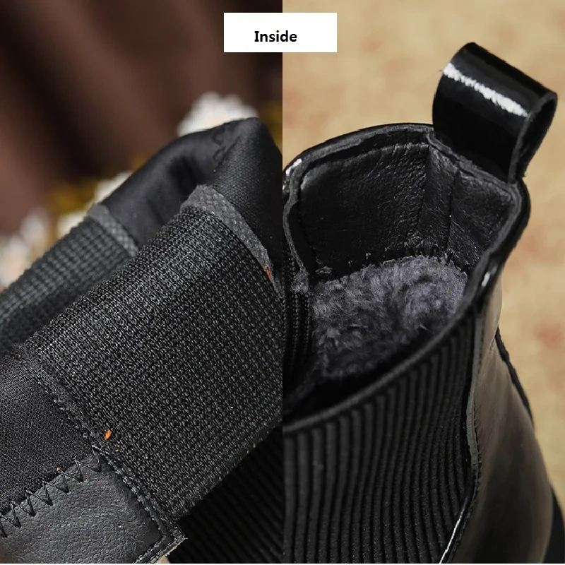 Spring Autumn Winter New British Style Slim 12CM High Heels Wedges Platform Slip-On Cow Leather Women Ankle Short Chelsea Boots