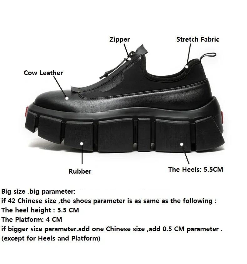 Spring Autumn New British Style Retro Chunky Bottom Platform Stretch Fabric Genuine Leather Men Sneakers Male Motorcycle Shoes