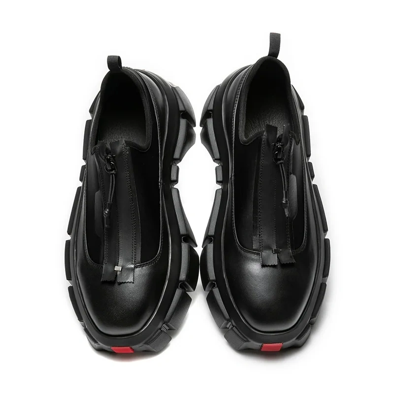 Spring Autumn New British Style Retro Chunky Bottom Platform Stretch Fabric Genuine Leather Men Sneakers Male Motorcycle Shoes