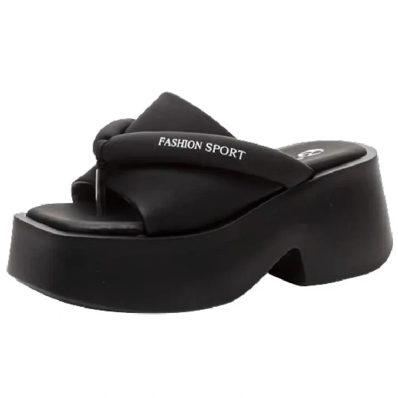 Summer New Korean Style Outside Slim 8 CM High Heels Platform Peep Toe Wedges Narrow Band Genuine Leather Women Modern Slippers