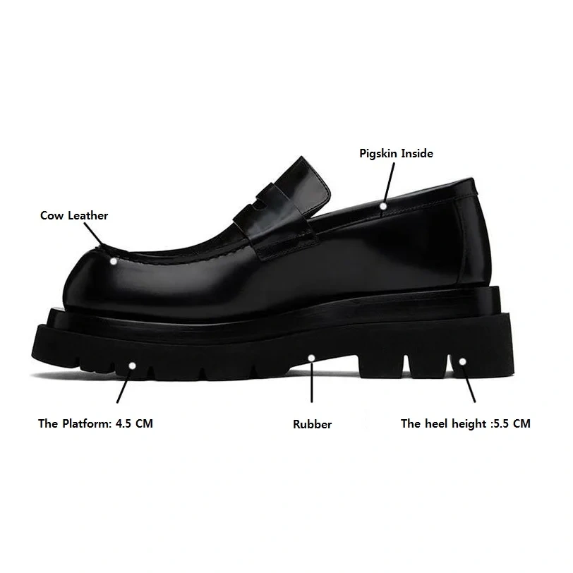 Men Derby Shoes Spring Autumn New British Style Chunky Bottom Platform Slip-On Genuine Leather Male Casual Work Loafers 2305