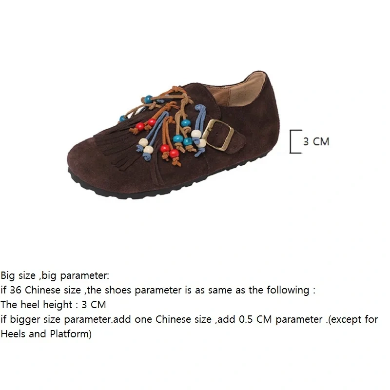 Spring Autumn New Retro Leisure Flat Sole String Bead Fringe Belt Buckle Slip-On Genuine Leather Women Casual Shoes 2411