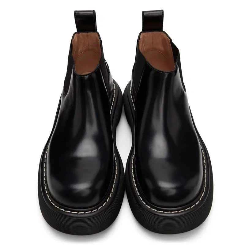 Spring Autumn New British Style Retro Chunky Bottom Platform Sewing Genuine Leather Men Ankle Low Top Short Chelsea Boots 2306