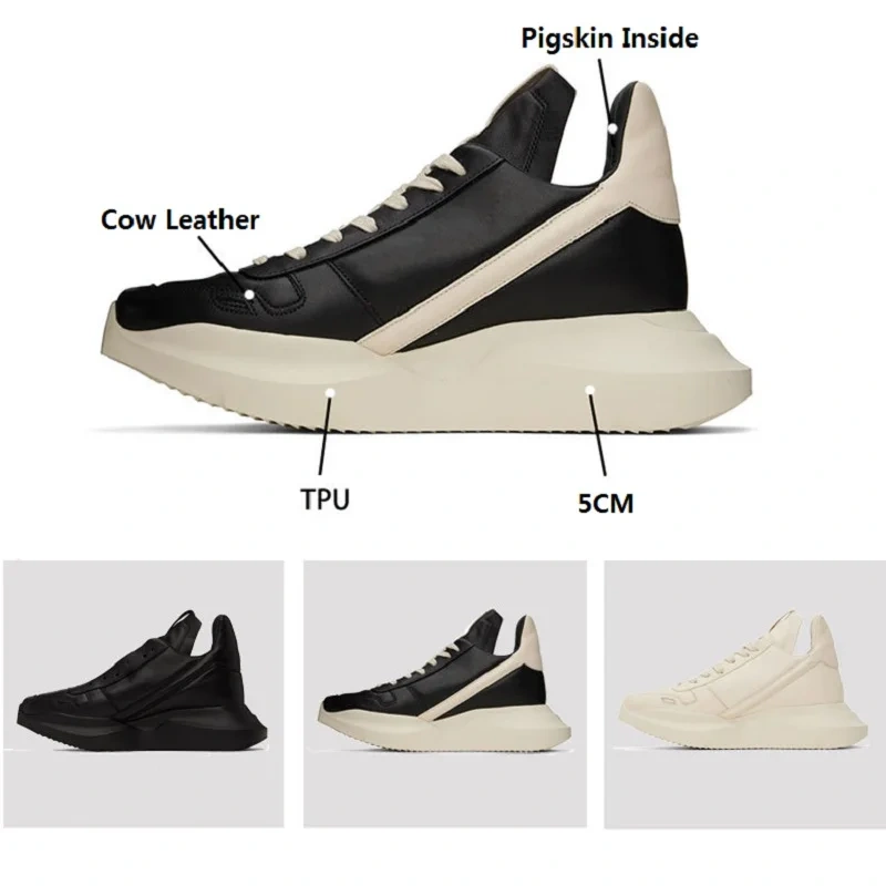 Spring Autumn New British Style Leisure Chunky Bottom Sewing Cross-tied Genuine Leather Men Casual Sneakers Male Board Shoes