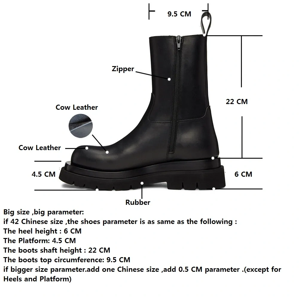 Spring Autumn New European America Style Chunky Bottom Platform Sewing Genuine Leather Men Mid-Calf High Top Business Boots 2310