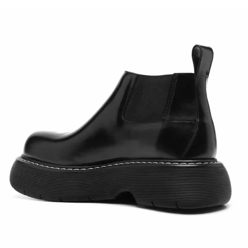Spring Autumn New British Style Retro Chunky Bottom Platform Sewing Genuine Leather Men Ankle Low Top Short Chelsea Boots 2306