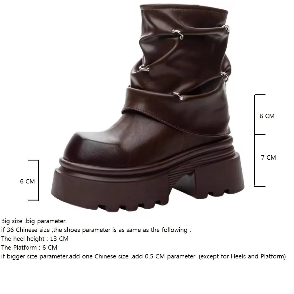 Winter New Punk Style Height Increasing Platform Rivet Plush Inside Genuine Leather Slip-On Women Mid-Calf Foldover Boots 2411