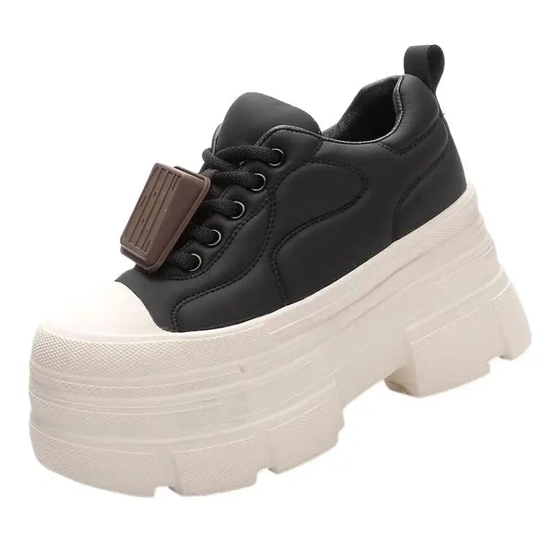 Spring Autumn New Korean Style Slim 10 CM High Heels Wedges Platform Lace-Up Genuine Leather Women Casual Shoes Ladies Sneakers