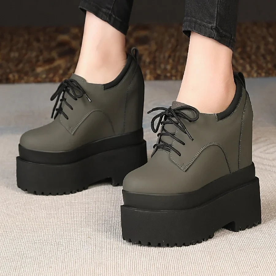 Spring Autumn New Leisure Height Increasing 16 CM High Heels Platform Size 34-39 Cross-tied Genuine Leather Women Modern Pumps