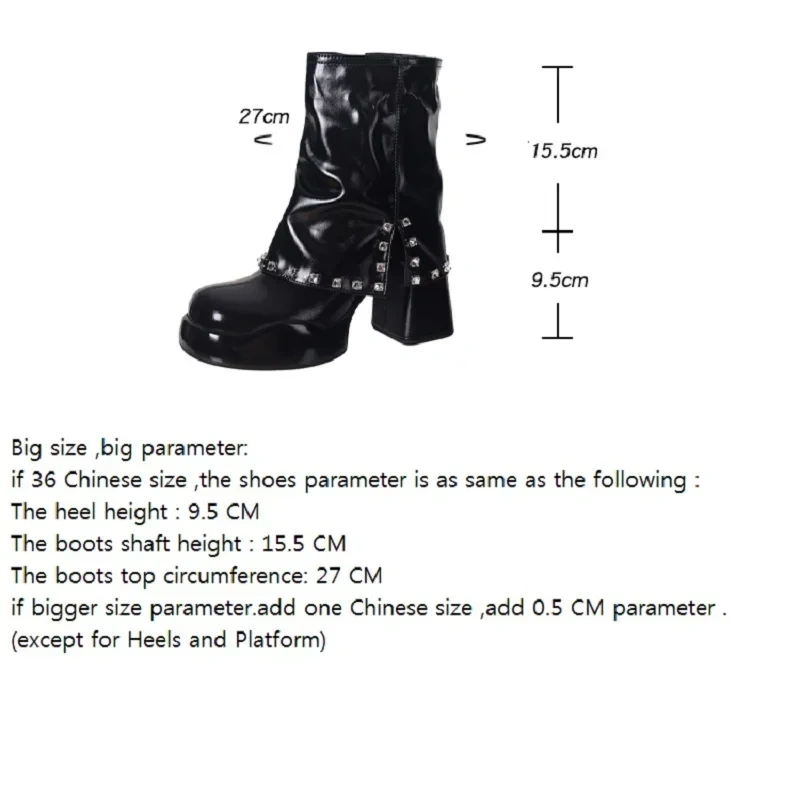 Spring Autumn Winter New Sexy Super High Heels Platform Crystal Rivet Zipper Genuine Leather Women High Top Short Foldover Boots
