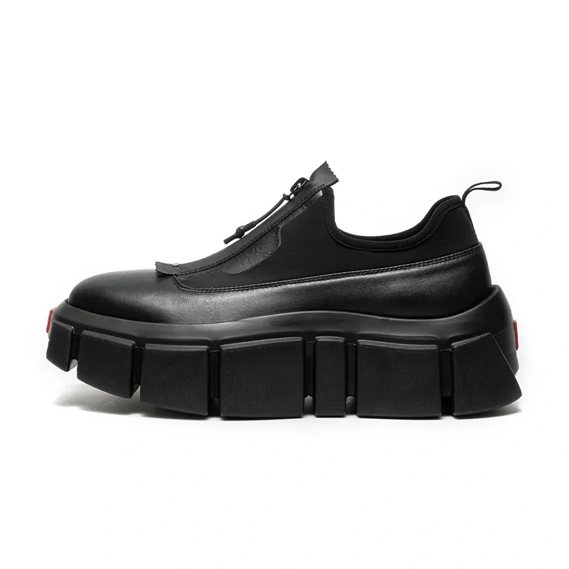 Spring Autumn New British Style Retro Chunky Bottom Platform Stretch Fabric Genuine Leather Men Sneakers Male Motorcycle Shoes