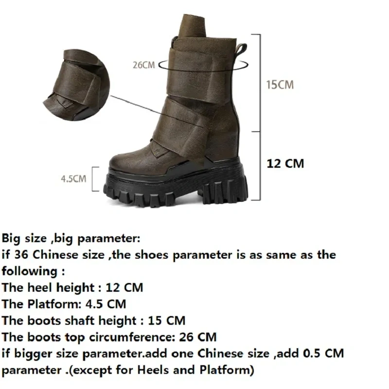 Spring Autumn New Retro Slim Height Increasing Platform Wedges Genuine Leather Women Mid-Calf Modern Boots Winter Plush 2501