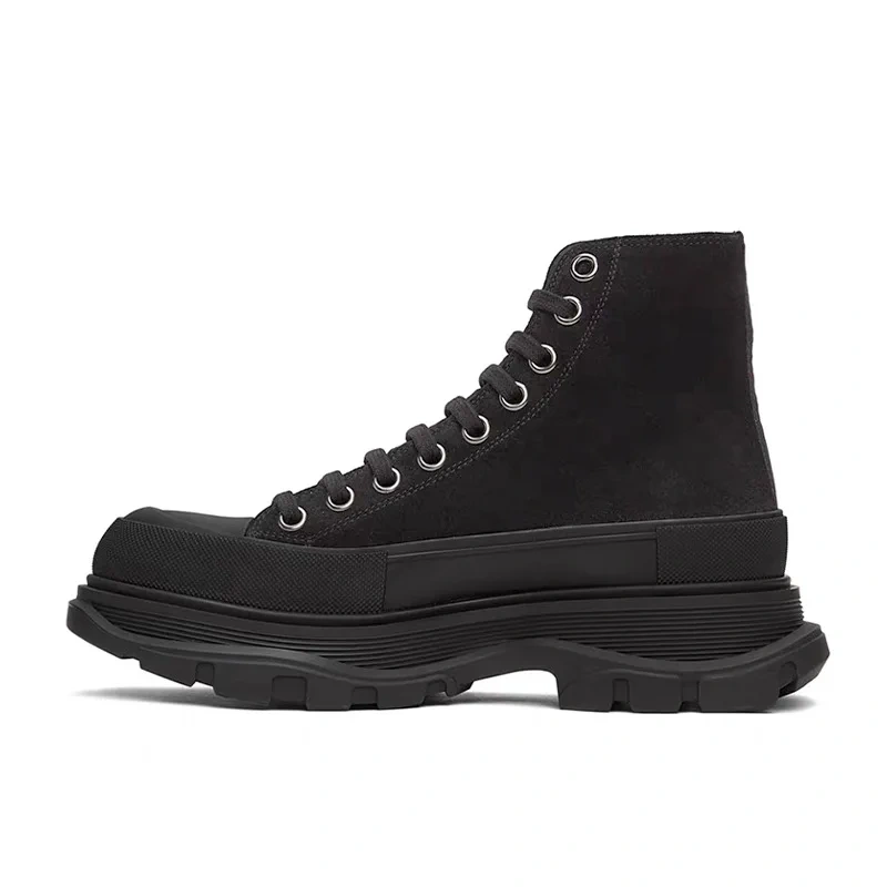 Spring Autumn New British Style Leisure Chunky Bottom Platform Sewing Cross-tied Genuine Leather Men High Top Motorcycle Boots
