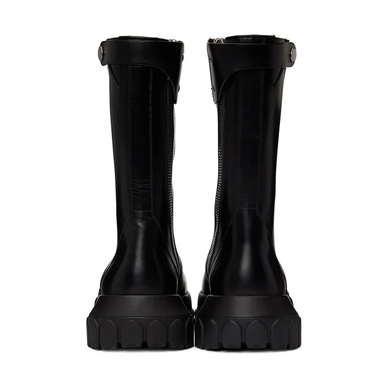 Spring Autumn New British Style Leisure Chunky Bottom Platform Metal Buckle Genuine Leather Men Mid-Calf Half Motorcycle Boots
