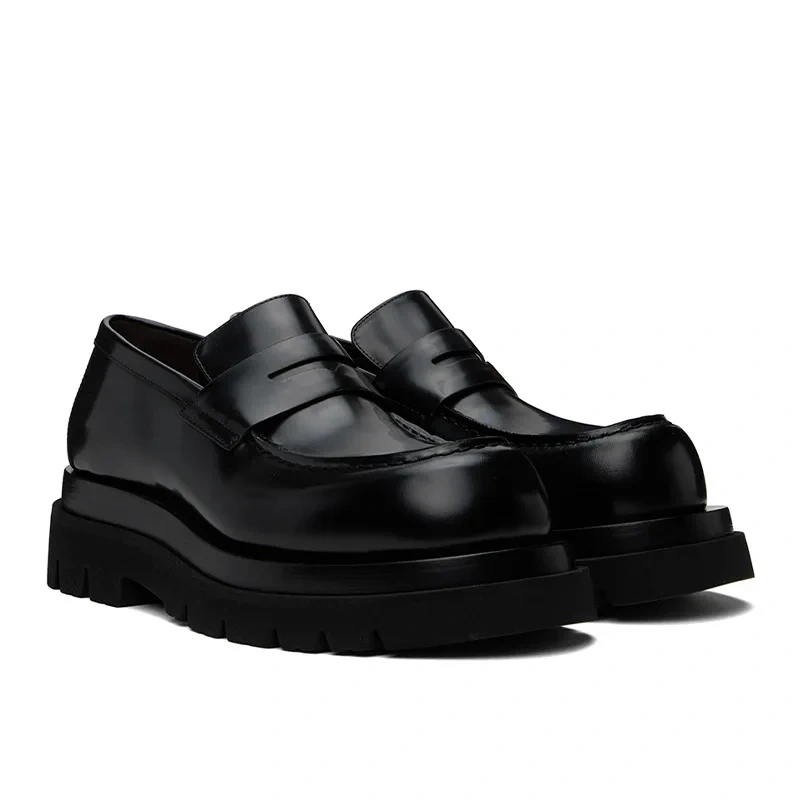 Men Derby Shoes Spring Autumn New British Style Chunky Bottom Platform Slip-On Genuine Leather Male Casual Work Loafers 2305