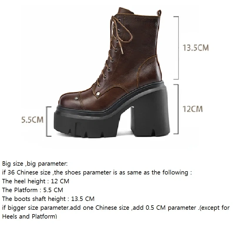 Spring Autumn Winter New Retro 12CM Super High Heels Platform Cross-tied Rivet Genuine Leather Women Mid-Calf Equestrian Boots