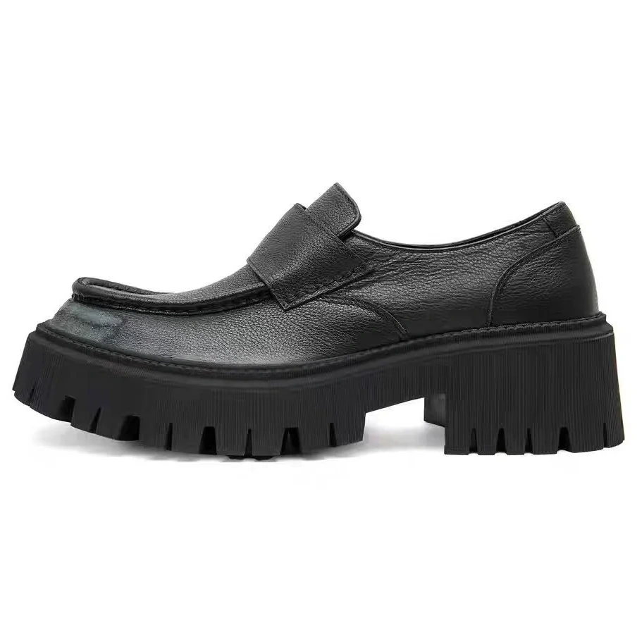 Spring Autumn New British Style Concise Thick High Heels Platform Belt Decoration Slip-On Genuine Leather Men Casual Shoes 2410