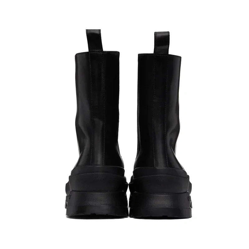 Spring Autumn British Style Chunky Bottom Platform Sewing Black Size 38-44 Genuine Leather Men High Top Short Motorcycle Boots