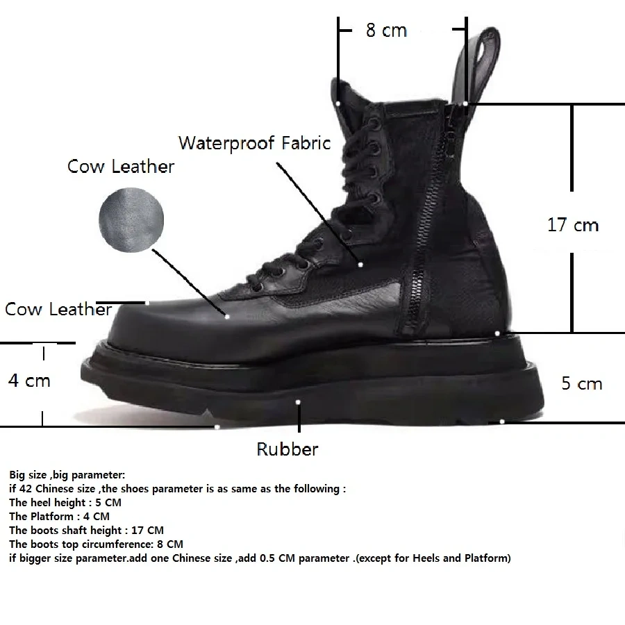 Spring Autumn Retro Chunky Sole Platform Cross-tied Genuine Leather Zipper Men High Top Motorcycle Boots Winter Plush 2412