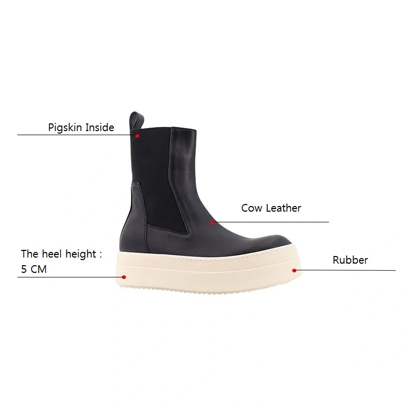 Spring Autumn New British Style Retro Chunky Sole Platform Patchwork Genuine Leather Slip-On Men High Top Chelsea Boots 2411