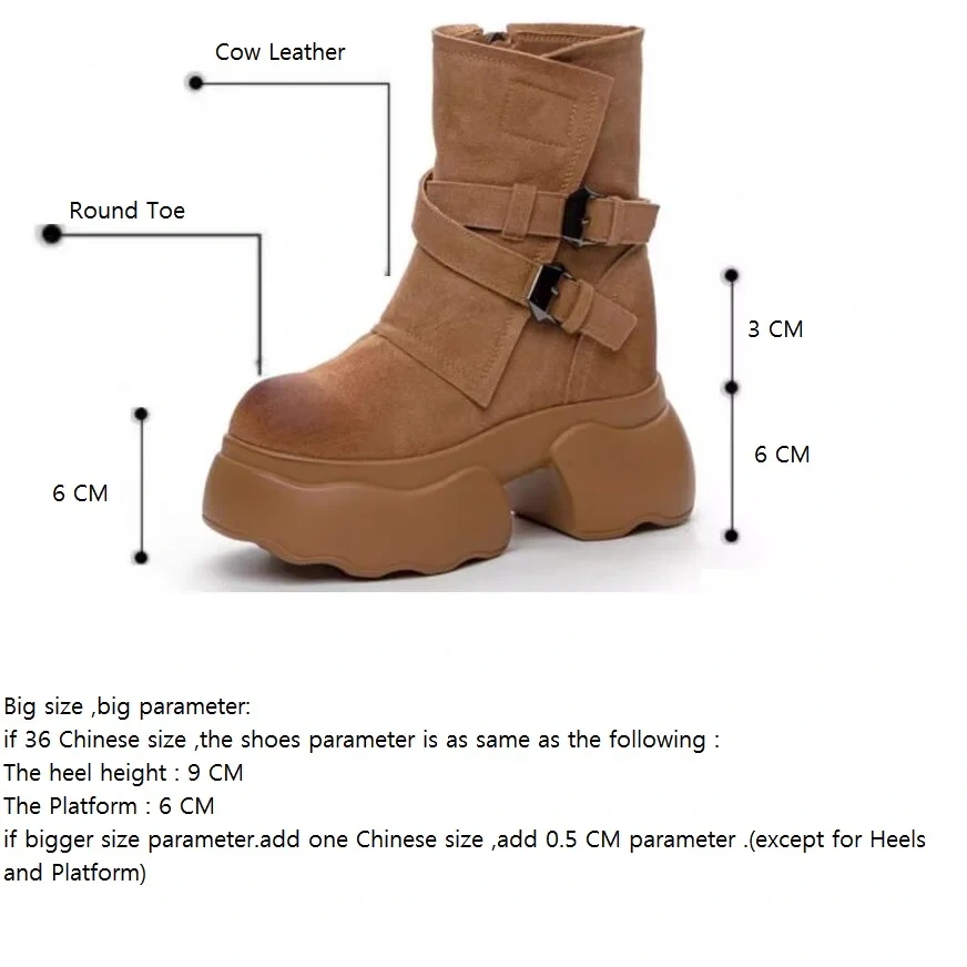 Spring Autumn New British Style Retro Height Internal Platform Belt Buckle Genuine Leather Women Ankle Short Equestrian Boots