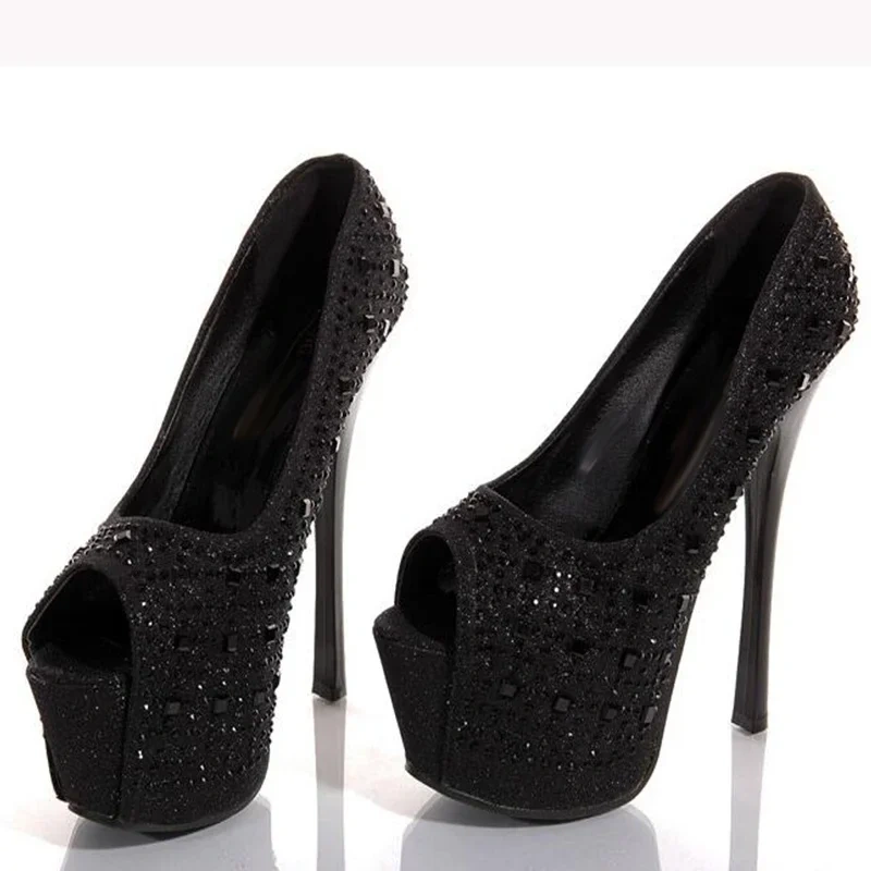 Women Summer Sexy Thin High Heels Shoes Open The Toe Ankle-warp Rhinestone Sandals Platform Pure Color High Heels Shoes
