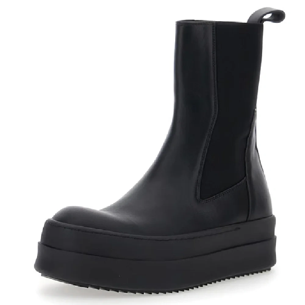 Spring Autumn New British Style Retro Chunky Sole Platform Patchwork Genuine Leather Slip-On Men High Top Chelsea Boots 2411