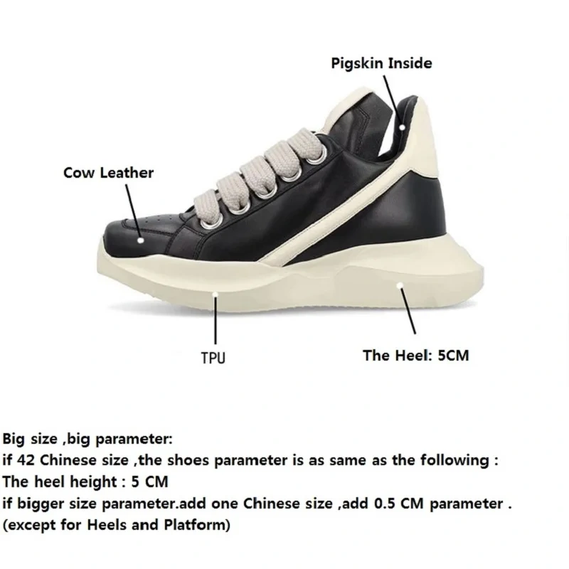 Spring Autumn New Leisure Chunky Bottom Sewing Cross-tied Genuine Leather Men High Top Sneakers Male Casual Board Shoes 2312