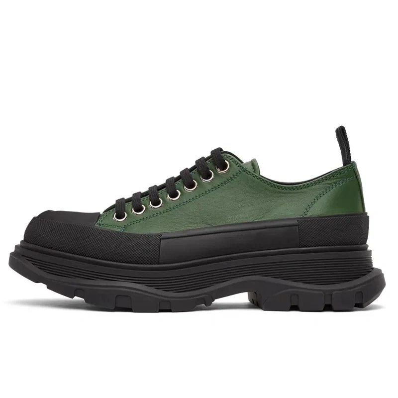 Spring Autumn New British Leisure Style Chunky Sole Mixed Colors Sewing Lace-Up Genuine Leather Men Casual Board Shoes 41210
