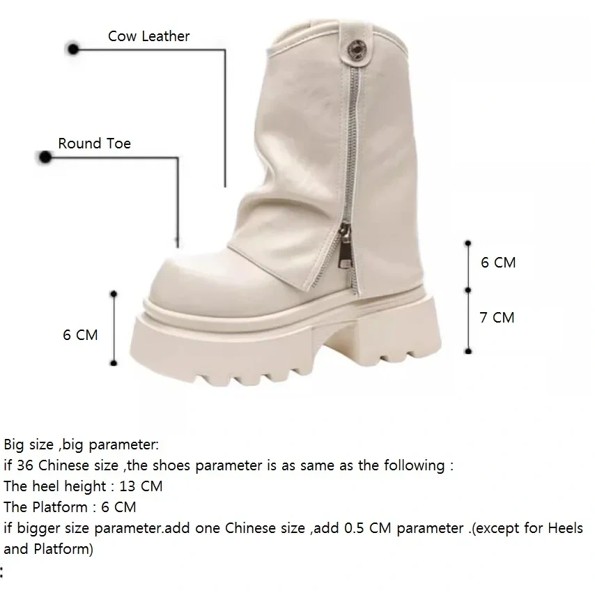 Spring Autumn New Punk Style Slim Height Increasing Platform Pleated Genuine Leather Zipper Women High Top Foldover Boots 2411