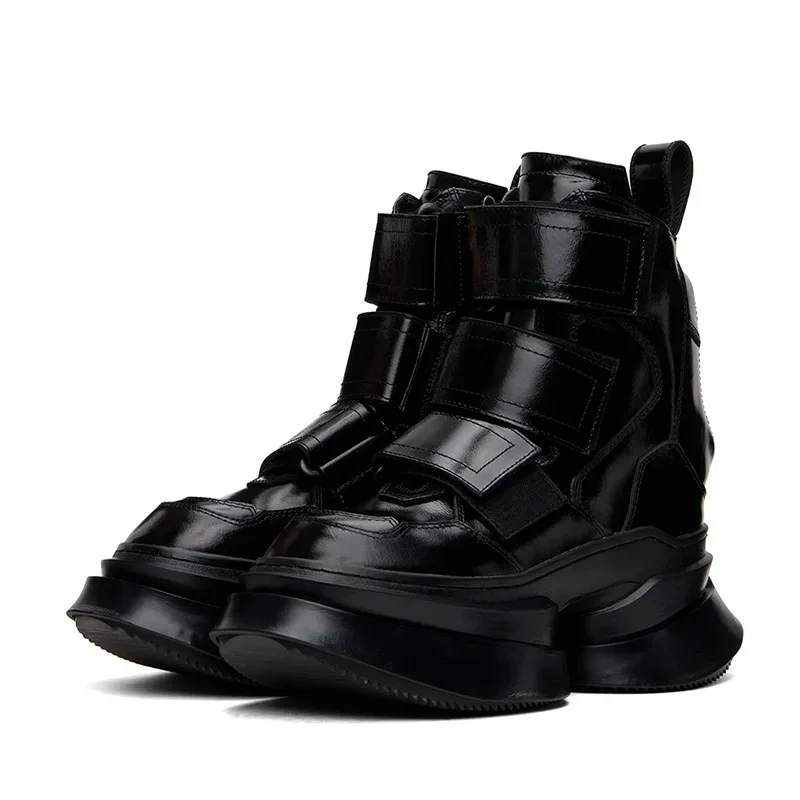 Spring Autumn New Punk Style Chunky Sole Platform Patchwork Genuine Leather Men High Top Motorcycle Boots Male Casual Sneakers