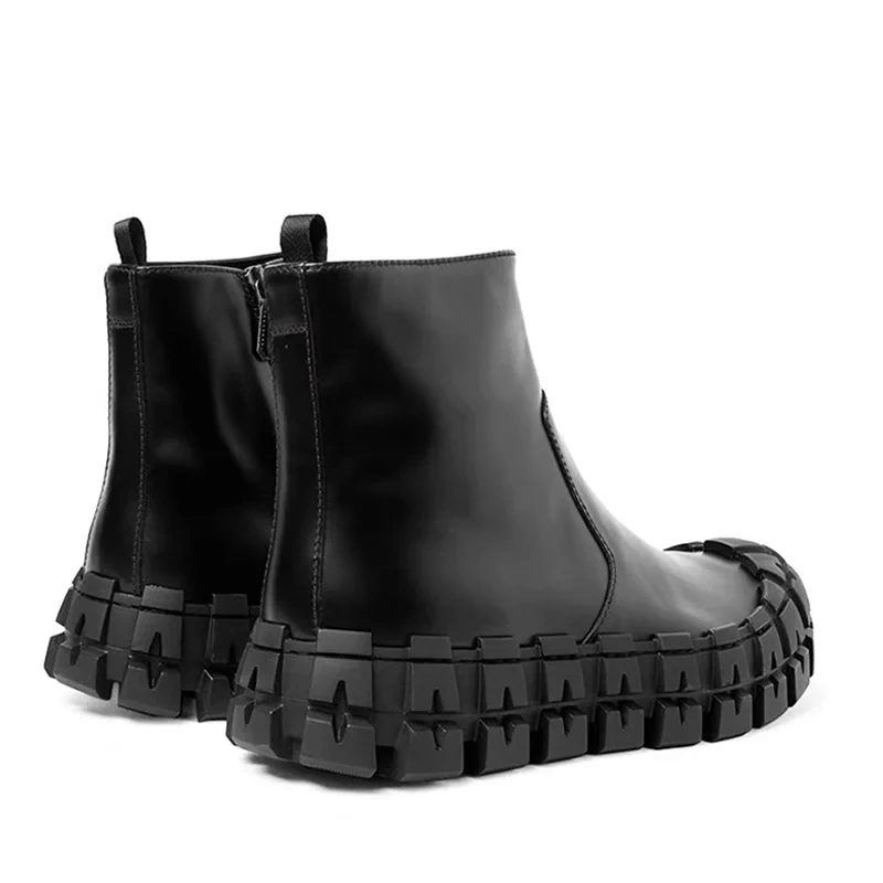 Spring Autumn New British Style Retro Chunky Gear Bottom Platform Sewing Genuine Leather Men Ankle Short Motorcycle Boots 2306
