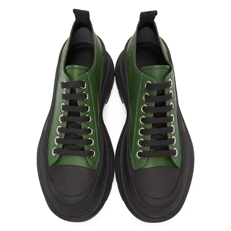 Spring Autumn New British Leisure Style Chunky Sole Mixed Colors Sewing Lace-Up Genuine Leather Men Casual Board Shoes 41210