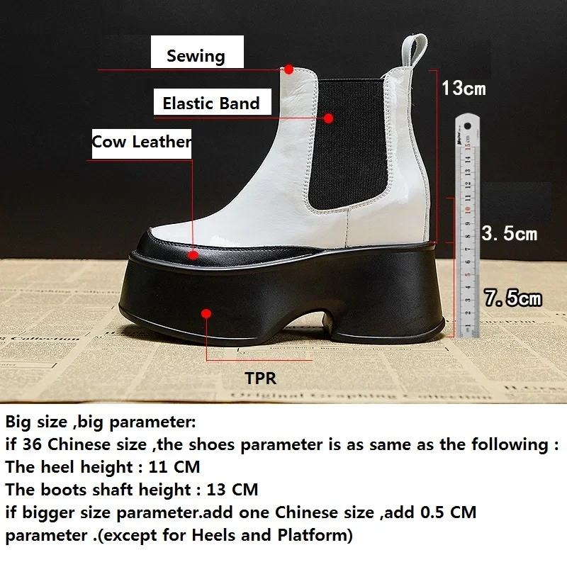 Spring Autumn New Slim Height Increasing Platform Slip-On Patent Leather Women High Top Short Chelsea Boots Winter Plush 2411