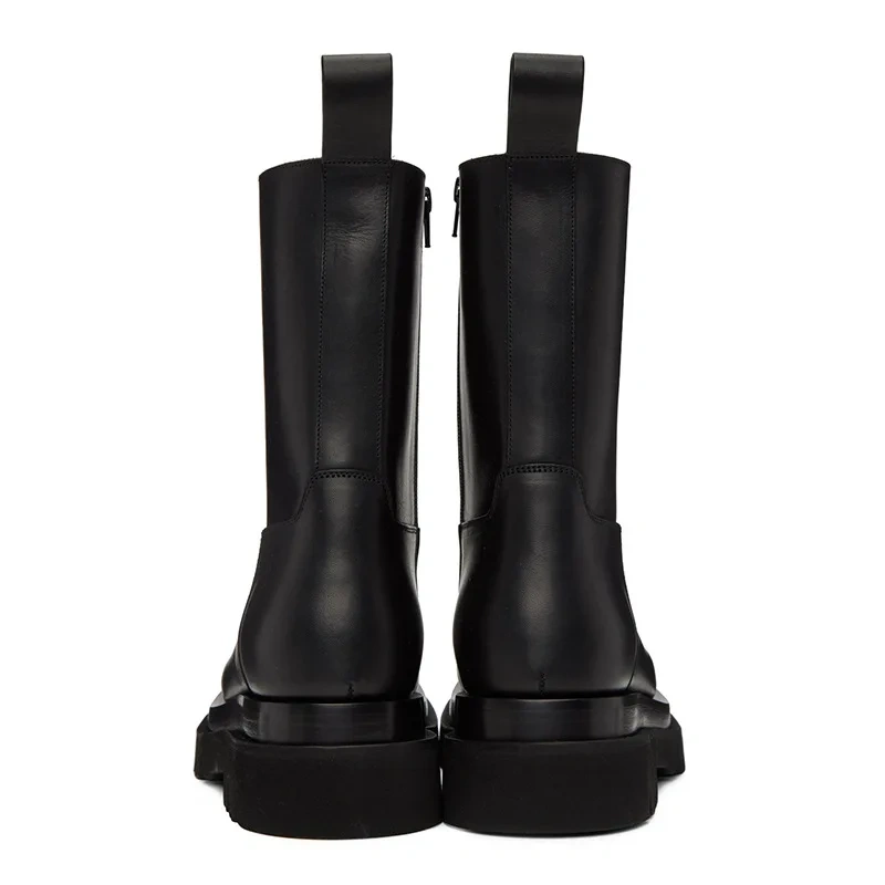 Spring Autumn New European America Style Chunky Bottom Platform Sewing Genuine Leather Men Mid-Calf High Top Business Boots 2310