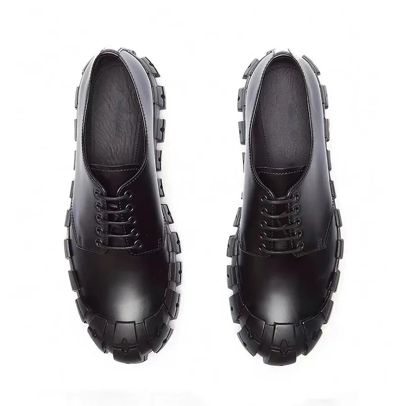 Spring Autumn New British Style Chunky Gear Bottom Platform Black Size 38-44 Cross-tied Genuine Leather Men Business Board Shoes